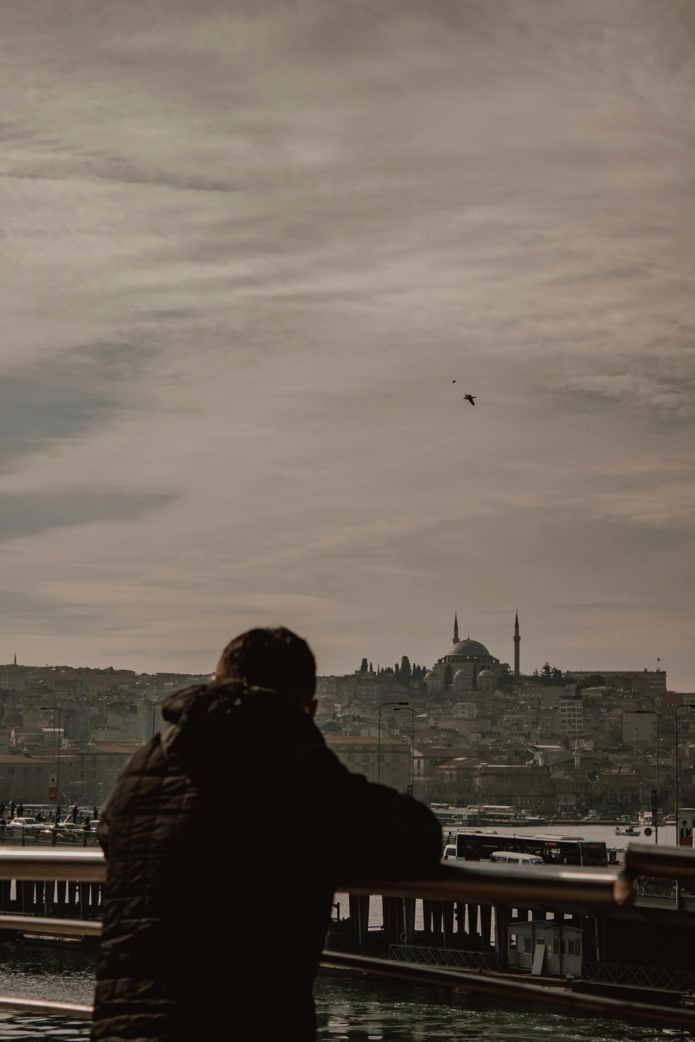 Gratuit Un Homme Debout Sur Un Pont Admirant La Vue Sur La Grande Mosquée Sainte Sophie Photos