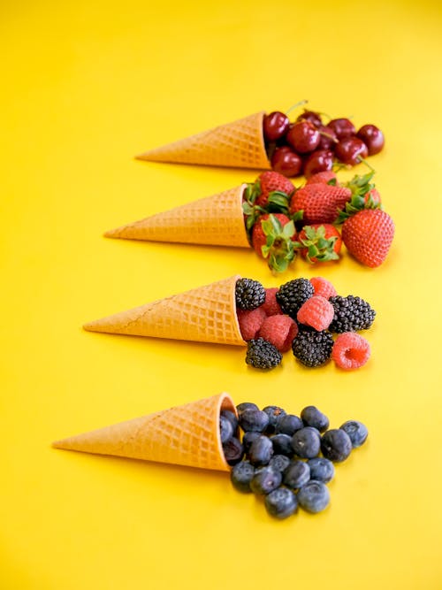 Raspberry and Blueberry on Cone