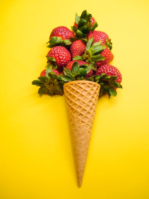 Free Strawberries in an Ice Cream Cone Stock Photo