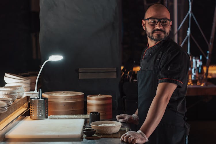 Photo Of A Chef In A Restaurant Kitchen