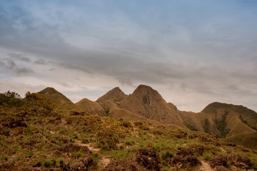 Beautiful landscape of mountain peaks under a blue sky in Provincia de Coclé, Panama.