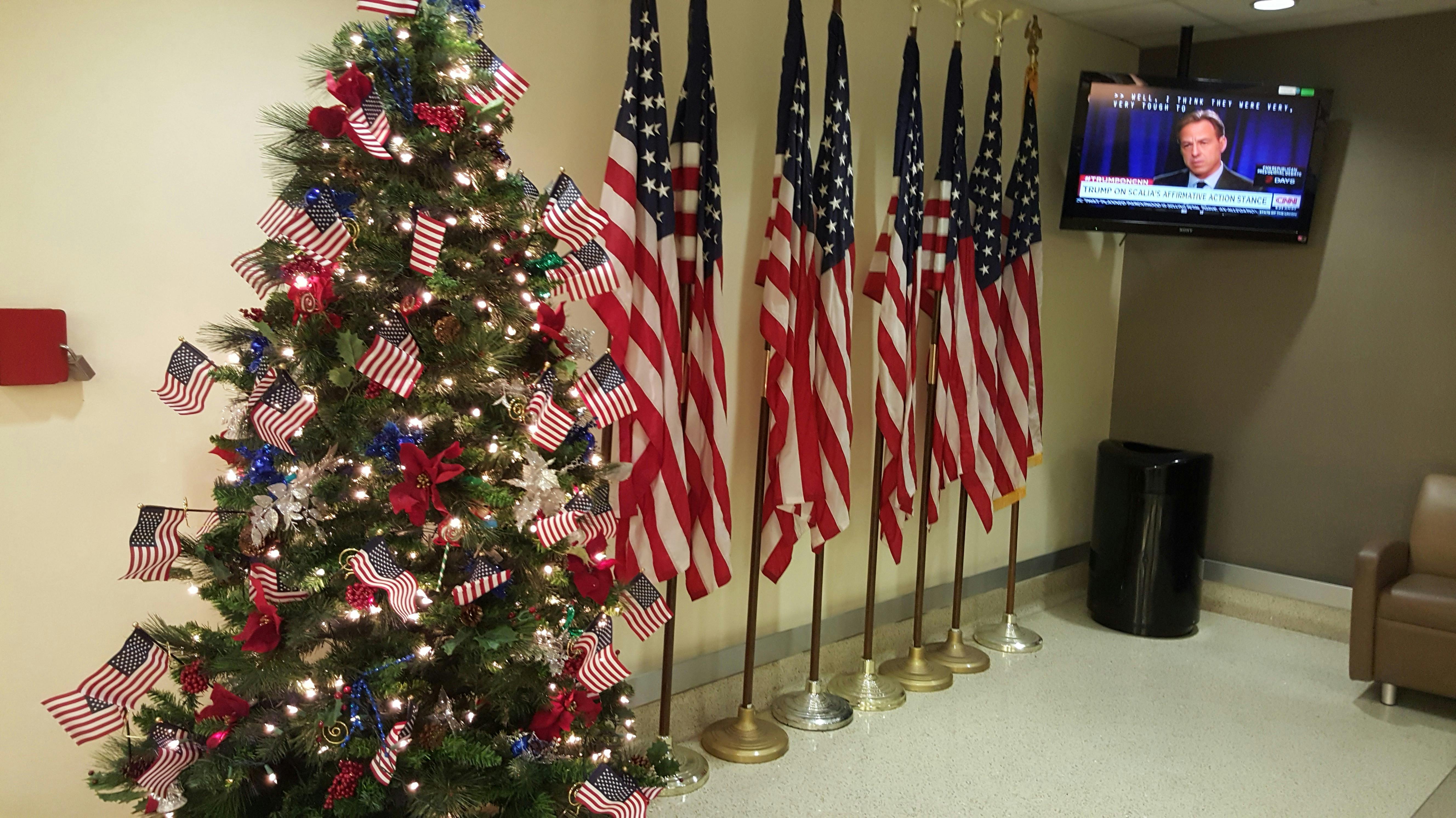 Free stock photo of American flag, christmas, christmas tree