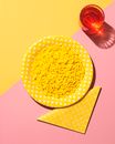 Yellow and White Ceramic Round Plate