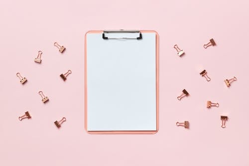 Gratis lagerfoto af binder clips, clipboard, flatlay