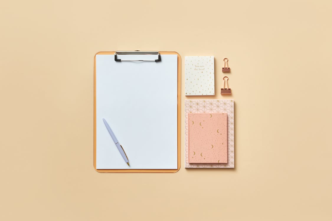Free Writing Materials on a Flat Surface Stock Photo