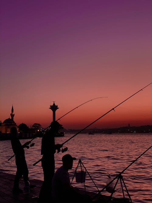 A Silhouette of People Fishing