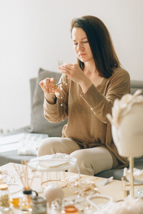 Free Woman making Handmade Accessories Stock Photo