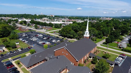 Aerial View of Church Building with Parking Lots