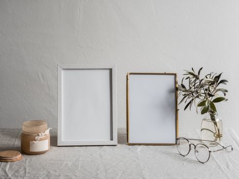 White Photo Frames on White Fabric
