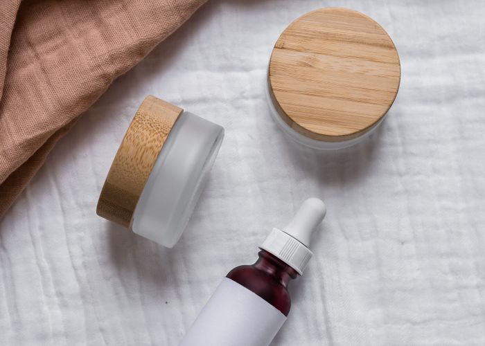 Skincare products flat-lay