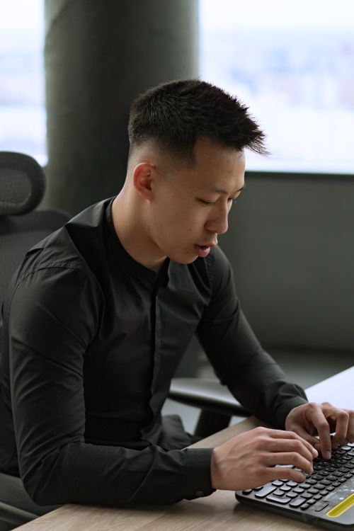 Men Working Keyboard Man in Black Long Sleeves Busy Typing on Computer Keyboard · Free Stock ...