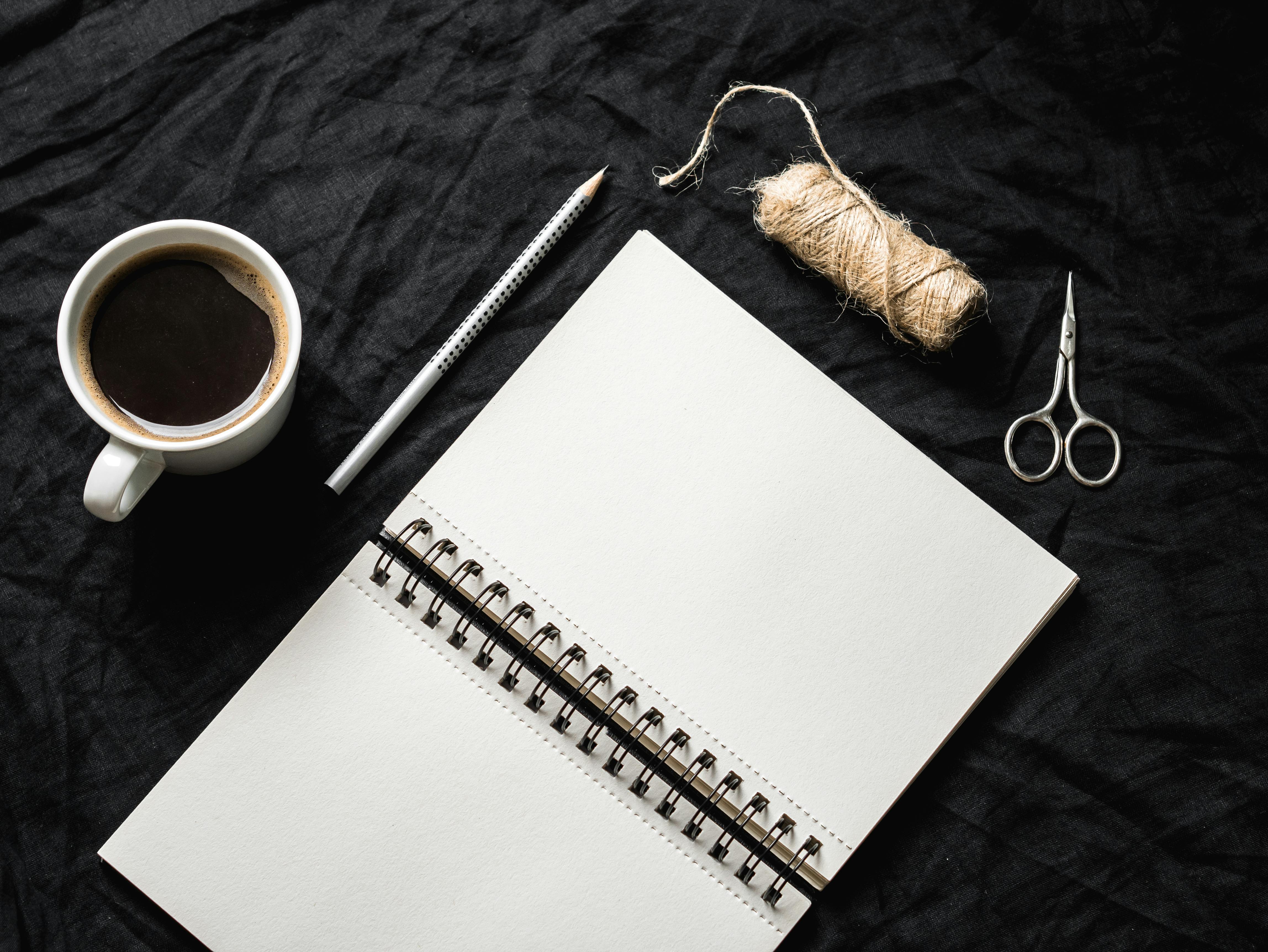 Flat lay of creative planning notebook and color swatches for Instagram content