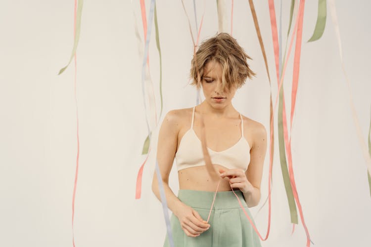 Colorful Stripes Around Woman In Bra