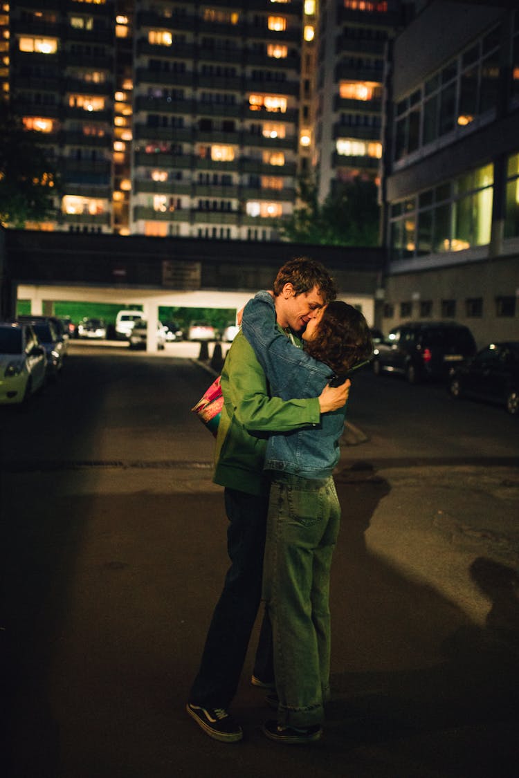 Sweet Couple Standing With Their Face Close 