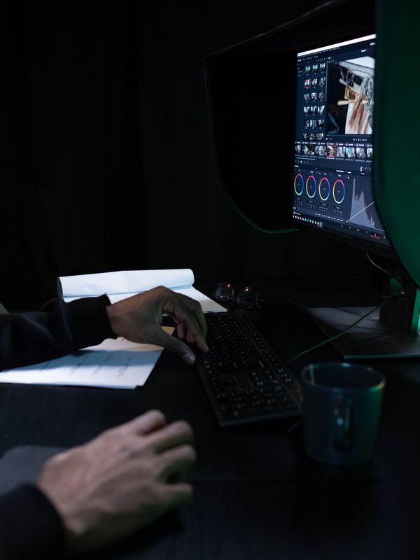 Theo Marsh, lead editor and colorist, grading footage