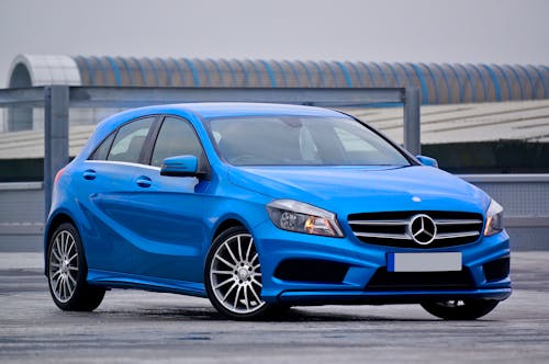 Free Photography of a Blue Mercedes-benz 5-door Hatchback Stock Photo
