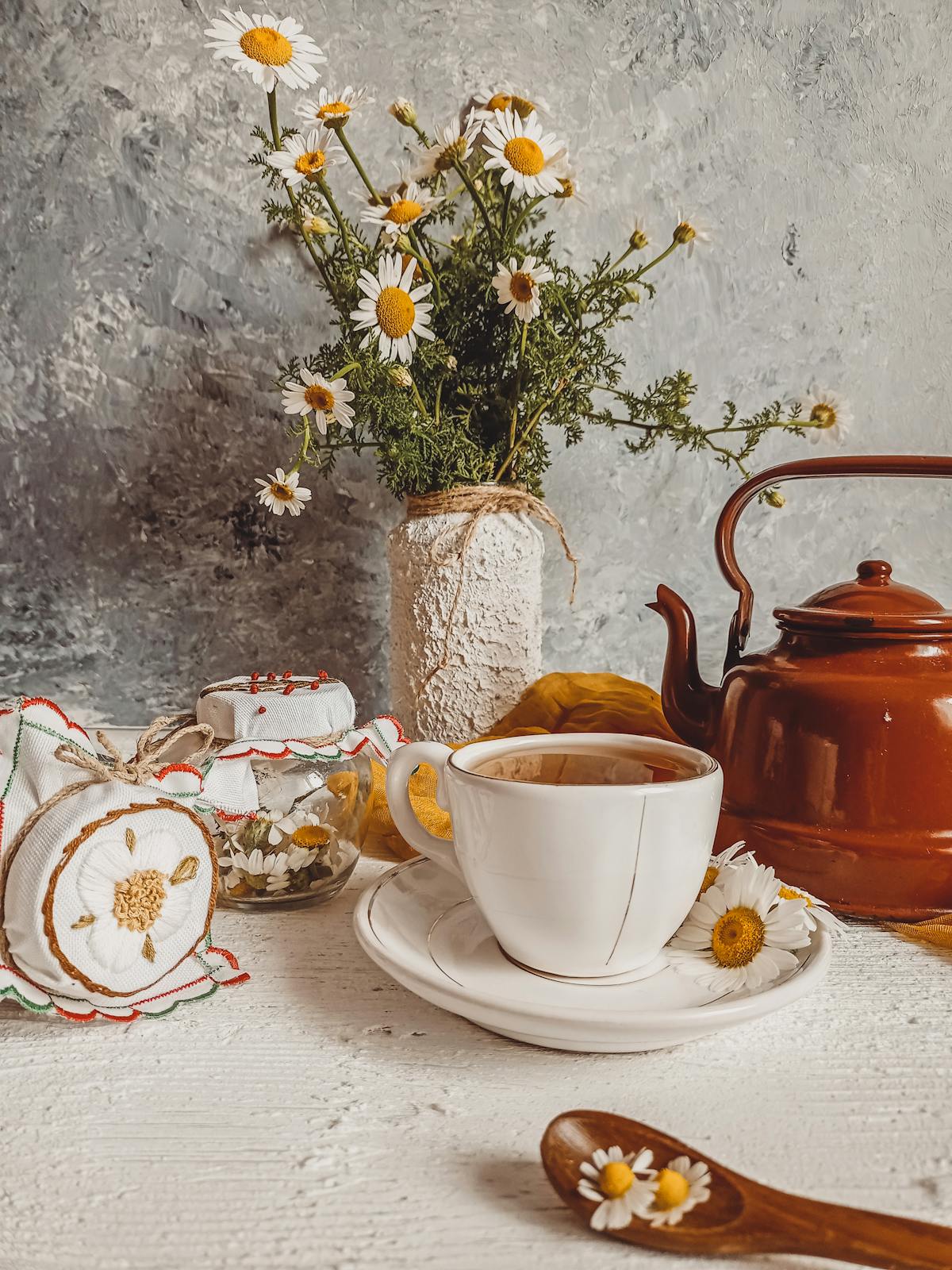 A finished mushroom latte with latte art, viewed from above
