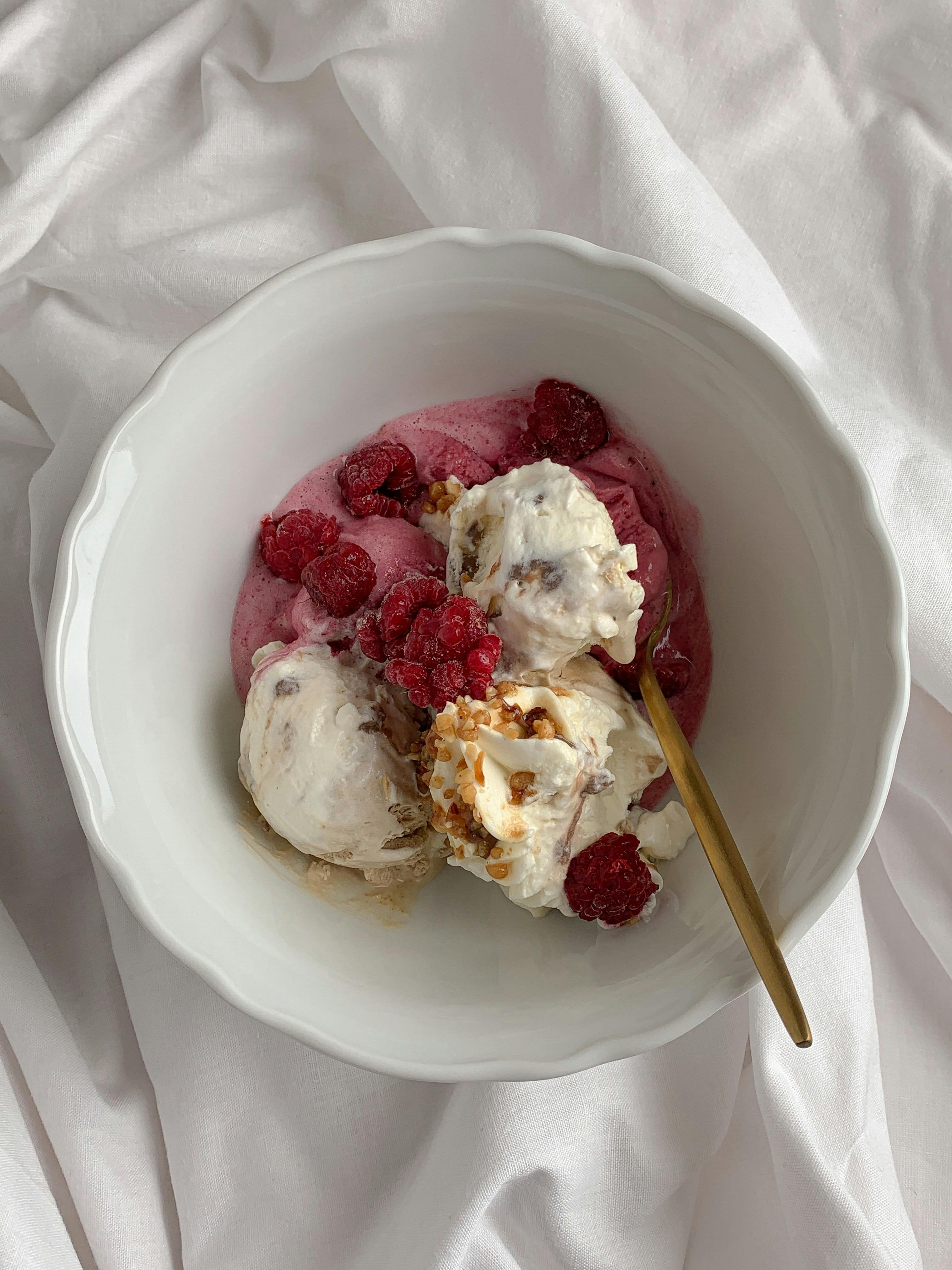 sweet ice cream on ceramic bowl