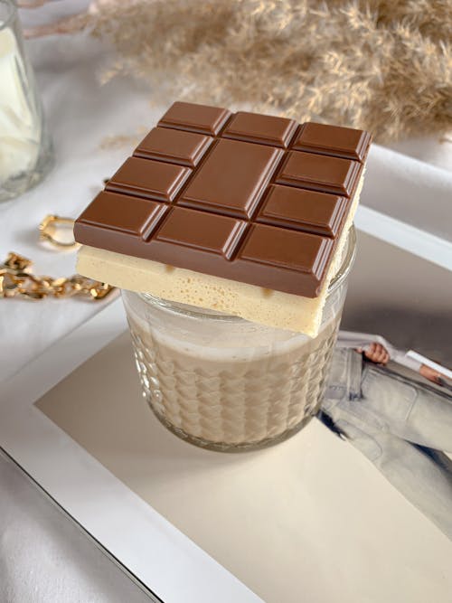 Free Chocolate Bar on Top of a Drink Stock Photo