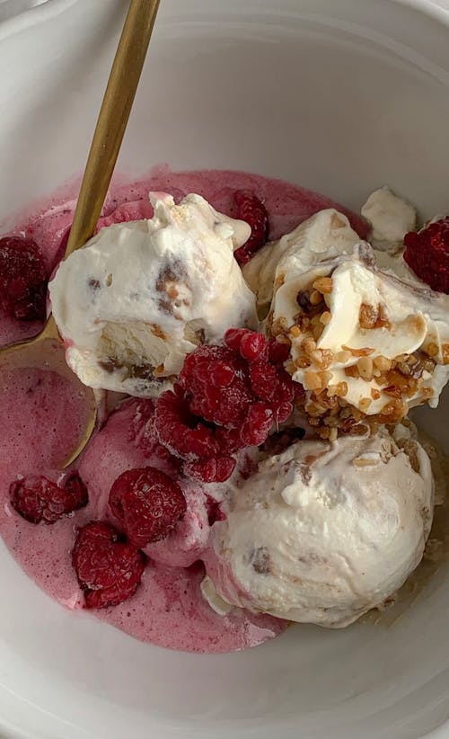 Ice Cream with Raspberry Toppings 