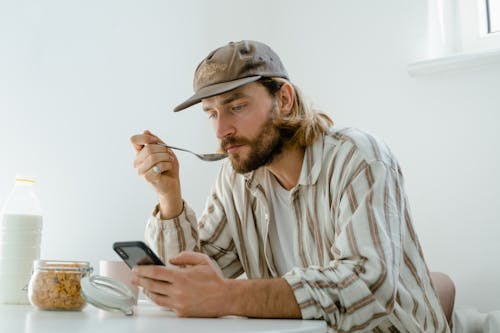 Free Man Eating Breakfast Stock Photo