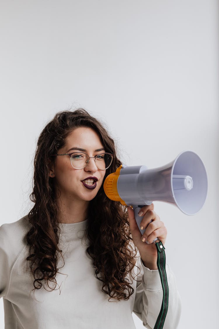 A Woman Using Megaphone 