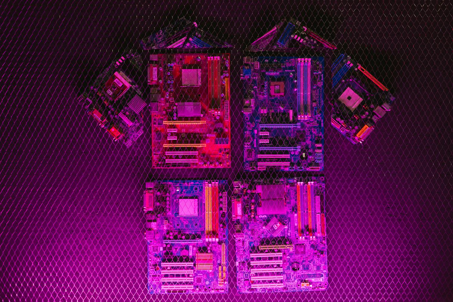 Modern technology circuit boards with neon lighting