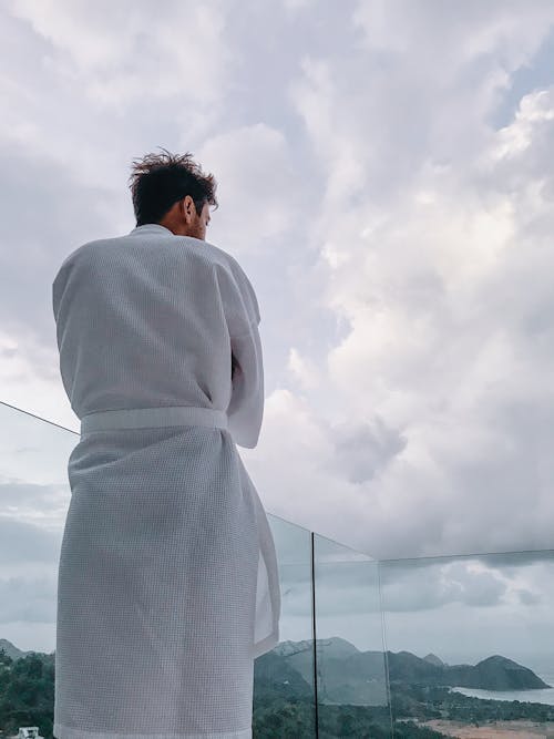 Back View of a Man Wearing Bathrobe