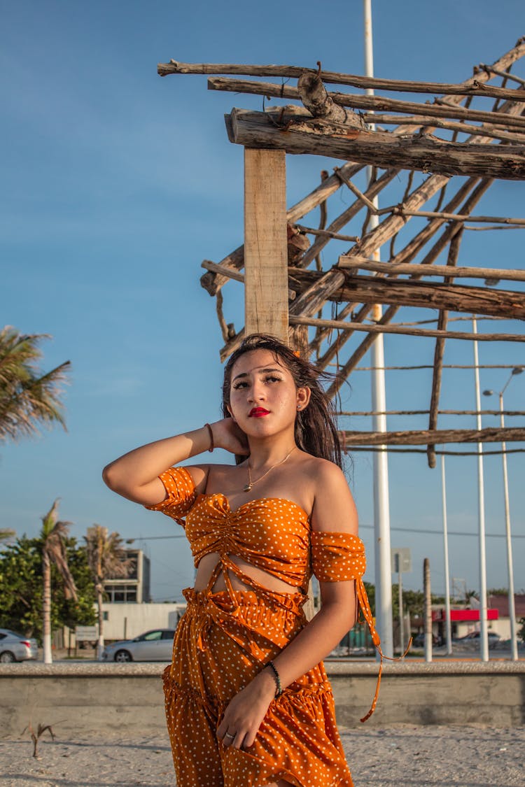 Woman In Summer Clothes Posing Outdoors