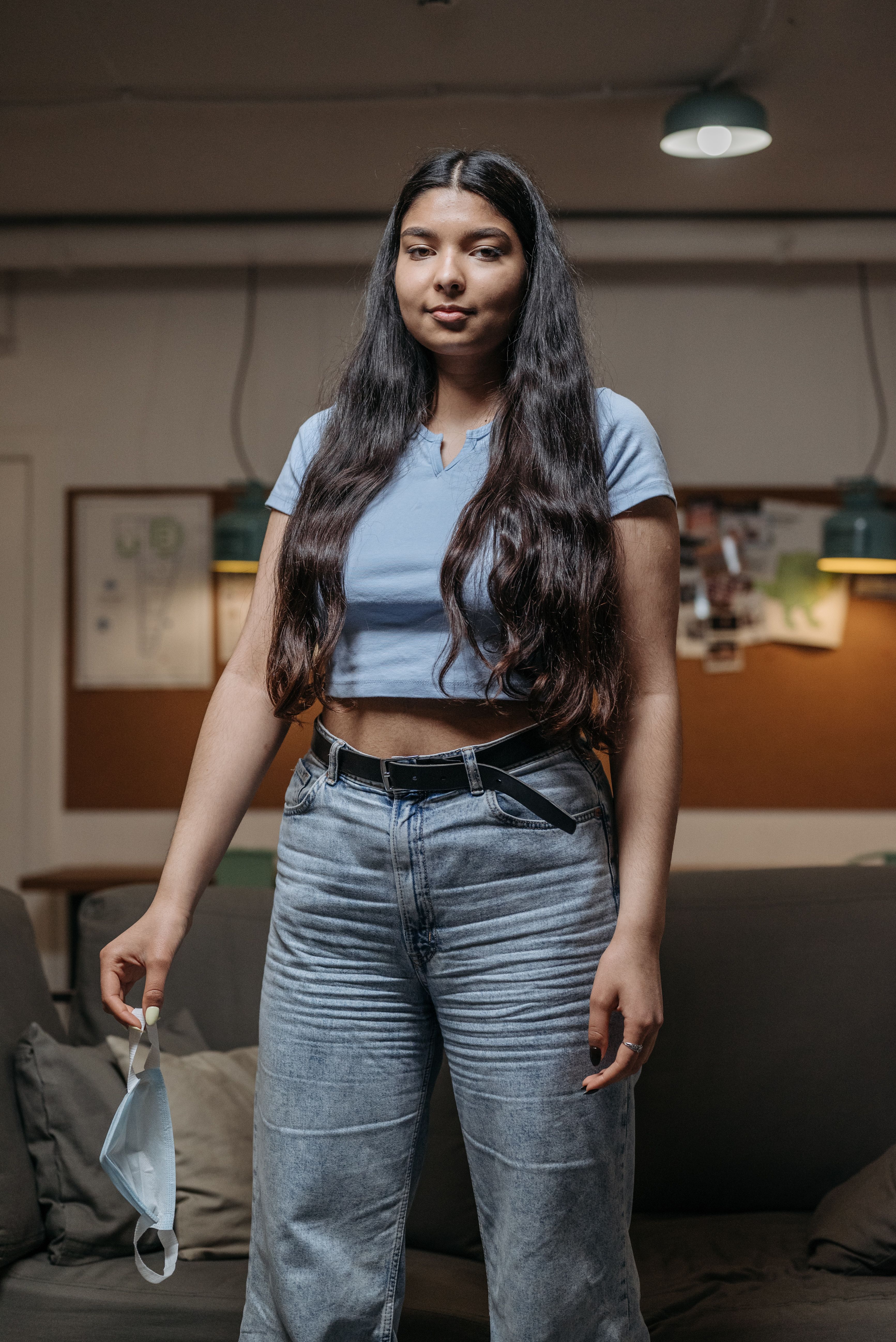 Woman in Blue Crop Top and Denim Jeans · Free Stock Photo
