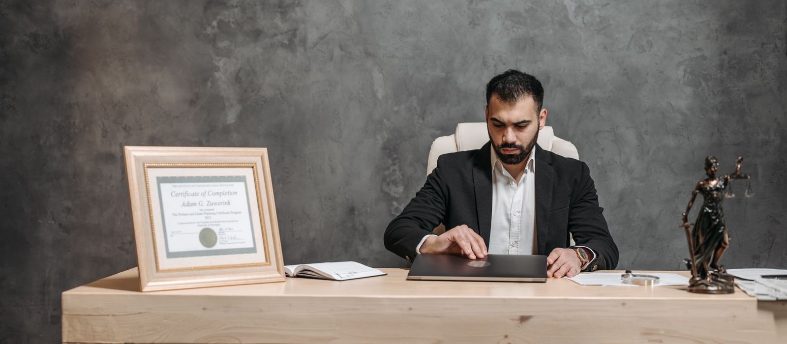 A lawyer working at his desk