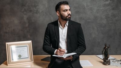 Consultor masculino toma notas rodeado de papeles legales, sobre herencia Santiago trámite