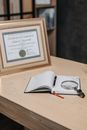 Silver Framed Eyeglasses on White Book Page