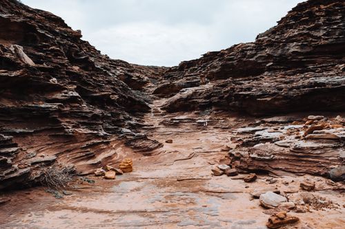 Free Explore the unique eroded sandstone formations in a remote desert canyon setting. Stock Photo