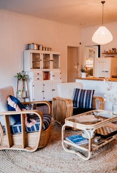 A stylish and cozy living room featuring elegant furniture, perfect for modern home interiors.