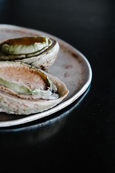 Bread With Ham and Cheese on White Ceramic Plate