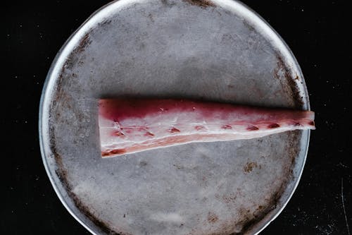 Raw Fish Meat on Round Steel Plate