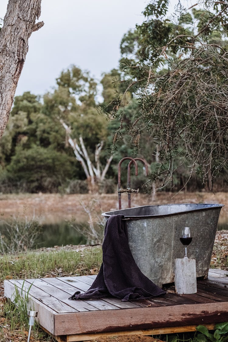 Outdoor Hot Tub On Wooden Platform