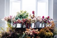 Pink and White Flowers in Clear Glass Vase