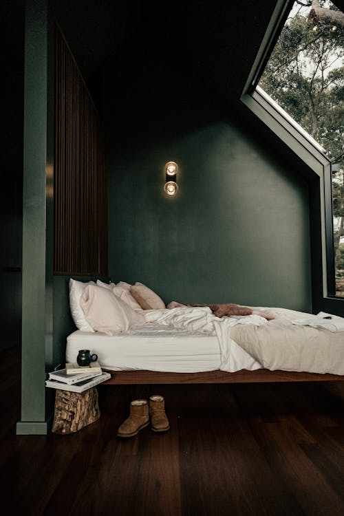 Bed in a Cabin in Woods 