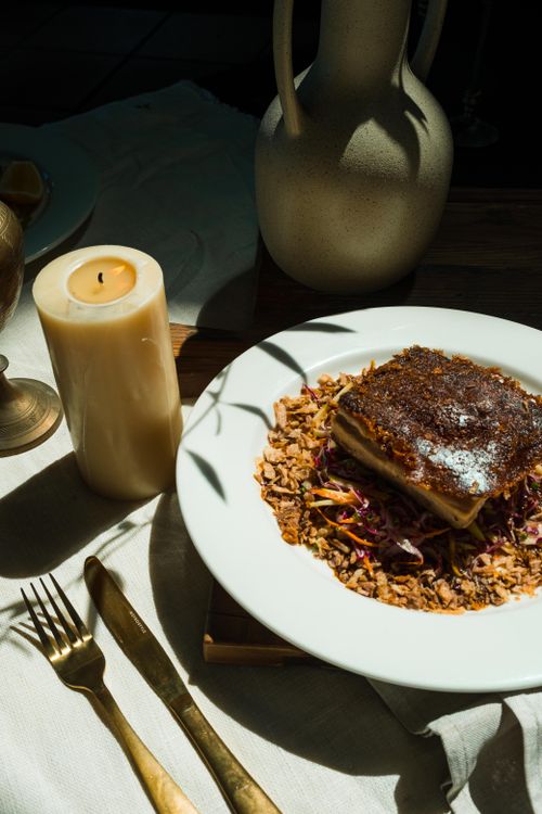 Free A beautifully presented rustic dish in natural light, perfect for dining occasions. Stock Photo