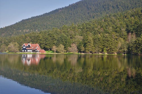 Free stock photo of lake house, water reflection