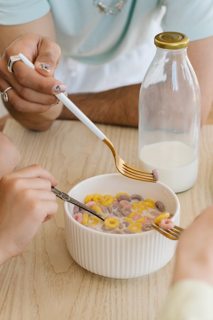 A Bowl Of Cereal With Milk 