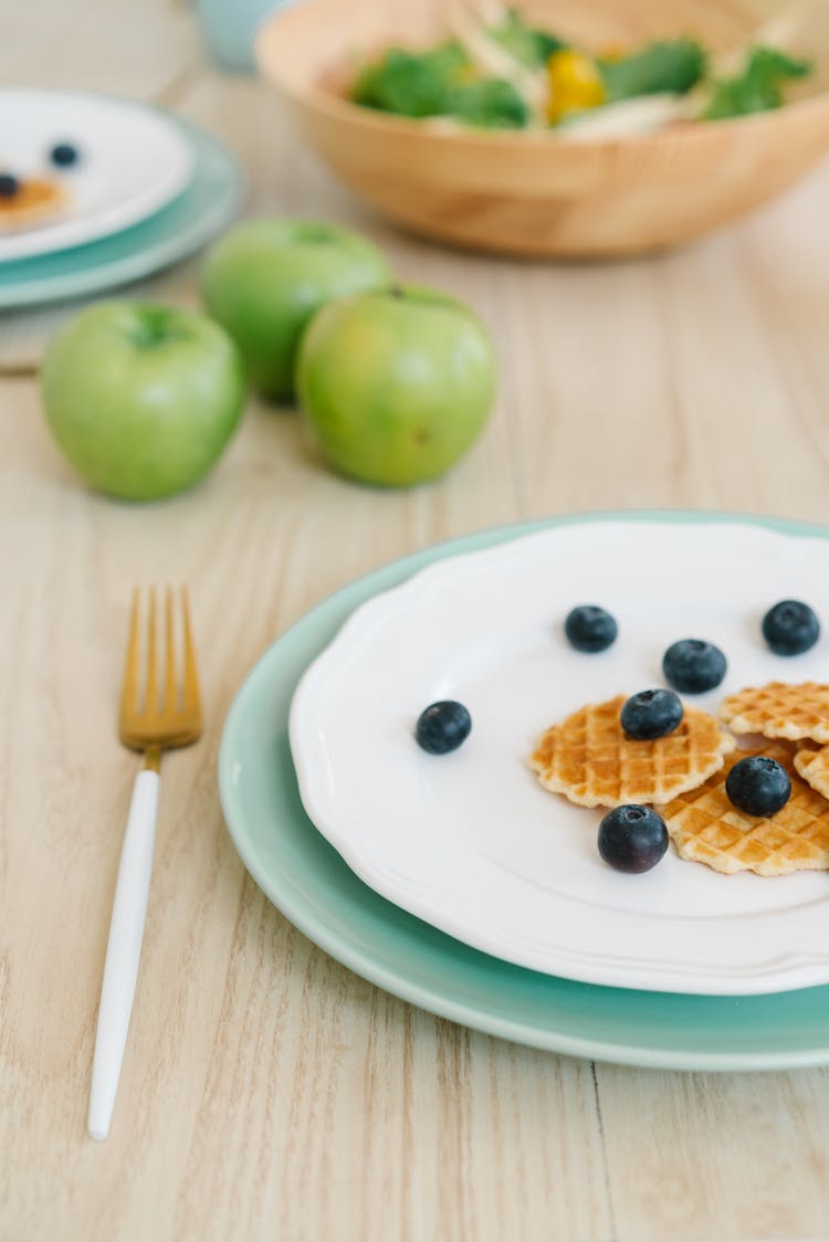 Small Waffles With Berries On A Plate