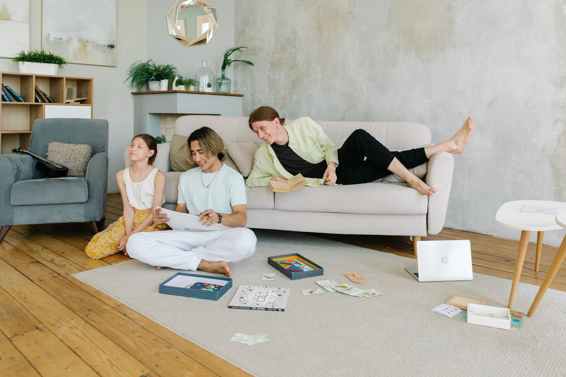 A family enjoying a warm, relaxed moment together at home