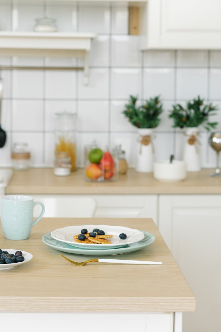 Waffles And Blueberries On A Plate