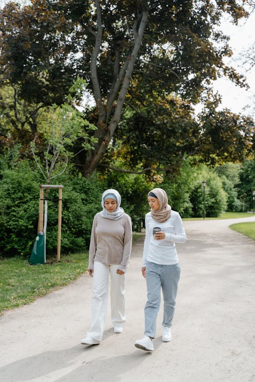Ilmainen kuvapankkikuva tunnisteilla hijabs, kävely, keskustelu