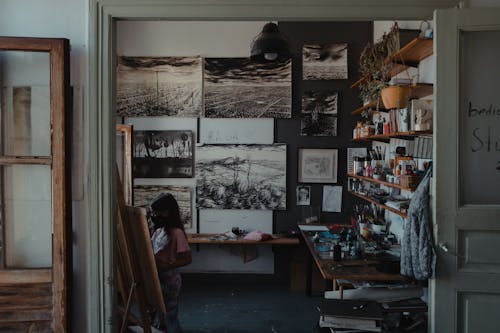 Little Girl Painting in a Little Art Studio 