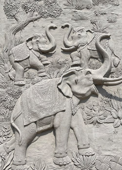 Gray Wall with Embossed Elephants