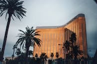 在内华达州拉斯维加斯的棕榈树丛中，坐落着曼德勒湾度假村的金色外墙